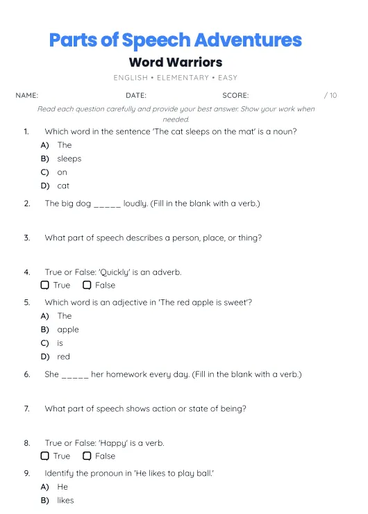 Any Grade — Any Subject Worksheets example 1