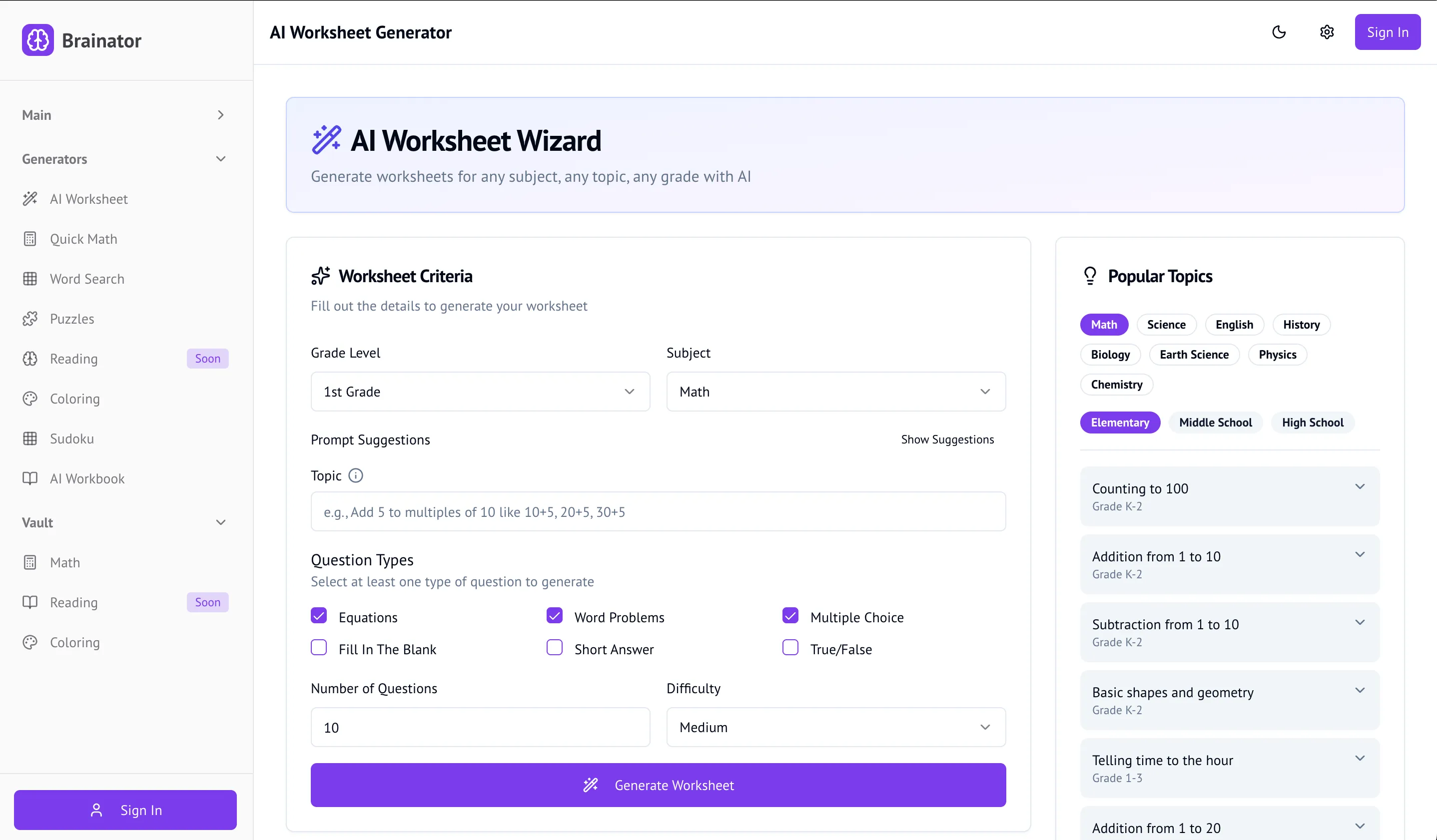 Worksheet Generator Ai