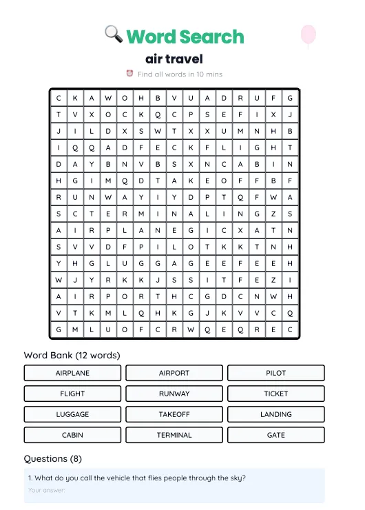 Word Search Puzzles example 1