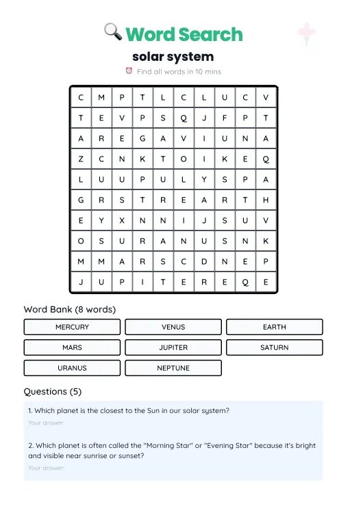 Word Search Puzzles example 3